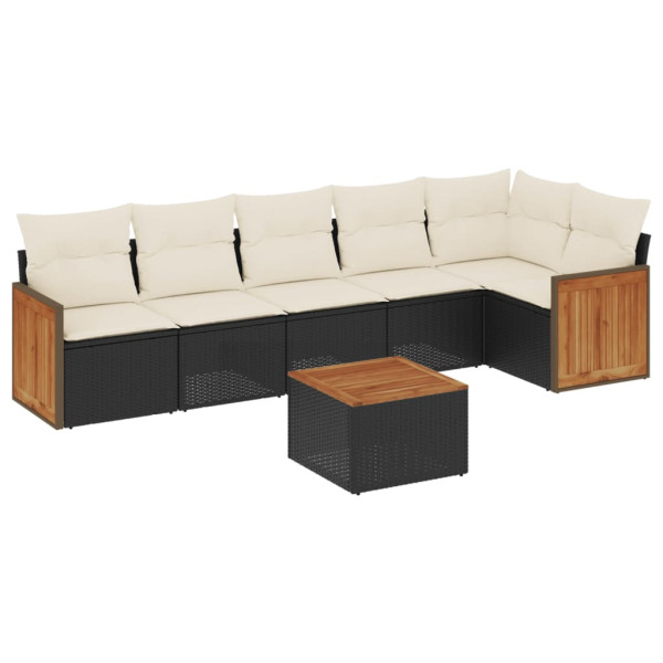 Set de comedor de jardín 7 pzas y cojines ratán sintético negro M 2