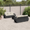 Set de comedor de jardín 7 pzas y cojines ratán sintético negro 1
