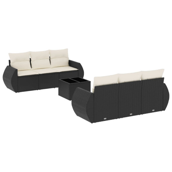 Set de comedor de jardín 7 pzas y cojines ratán sintético negro M 2