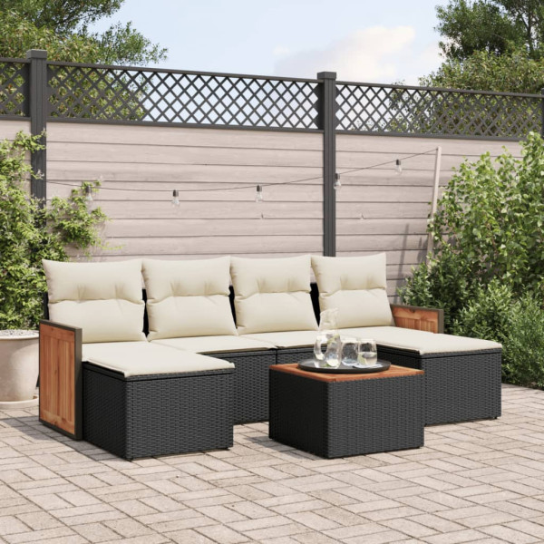 Set de comedor de jardín 7 pzas y cojines ratán sintético negro D