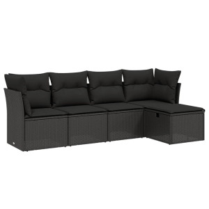 Set de muebles de jardín 5 pzas y cojines ratán sintético negro H