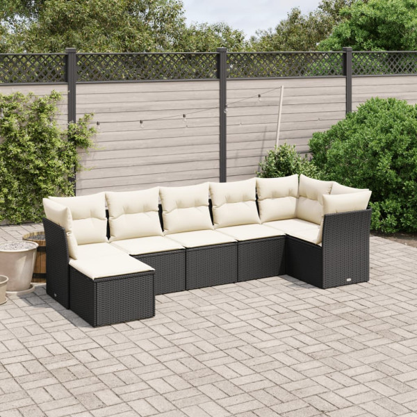 7 pcs conjunto de sofás p/ jardim c/ almofadões vime PE preto D
