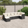 7 pcs conjunto de sofás p/ jardim c/ almofadões vime PE preto 1