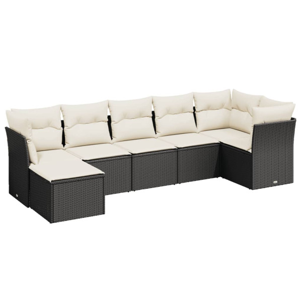 Set de comedor de jardín 7 pzas y cojines ratán sintético negro M 2