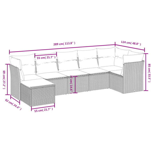 Set de comedor de jardín 7 pzas y cojines ratán sintético negro M 3