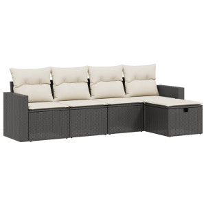 Set de muebles de jardín 5 pzas y cojines ratán sintético negro H