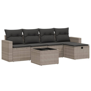 Set de muebles de jardín 6 pzas y cojines ratán sintético gris H