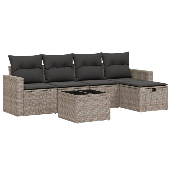 Set de muebles de jardín 6 pzas y cojines ratán sintético gris M 2