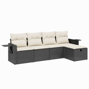 Set de muebles de jardín 5 pzas y cojines ratán sintético negro H