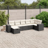 7 pcs conjunto de sofás p/ jardim c/ almofadões vime PE preto 1