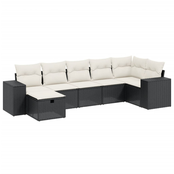 7 pcs conjunto de sofás p/ jardim c/ almofadões vime PE preto M 2