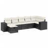 7 pcs conjunto de sofás p/ jardim c/ almofadões vime PE preto 2