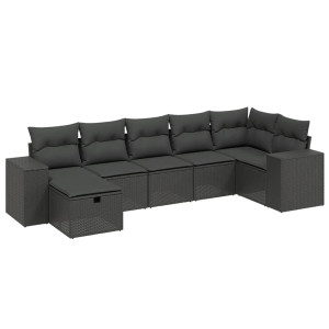 Set de comedor de jardín 7 pzas y cojines ratán sintético negro H