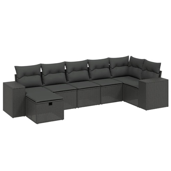 Set de comedor de jardín 7 pzas y cojines ratán sintético negro M 2