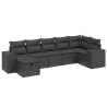 7 pcs conjunto de sofás p/ jardim c/ almofadões vime PE preto 2