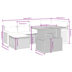 Set de comedor de jardín 7 pzas y cojines ratán sintético negro H
