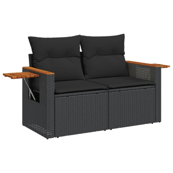7 pcs conjunto de sofás p/ jardim c/ almofadões vime PE preto M 2