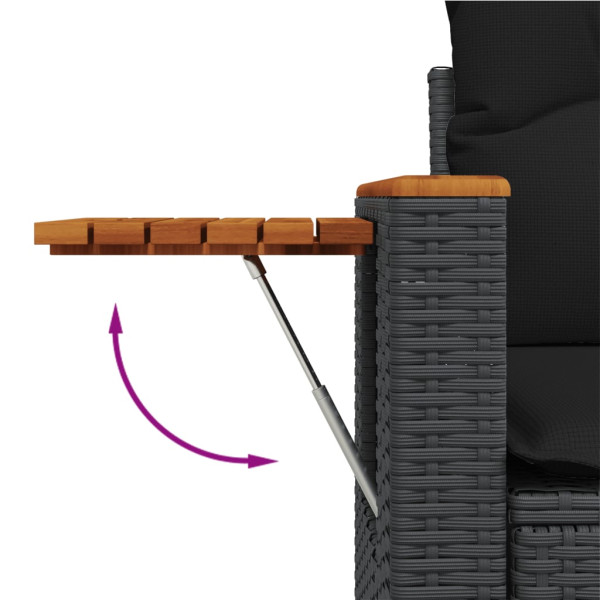 7 pcs conjunto de sofás p/ jardim c/ almofadões vime PE preto M 3