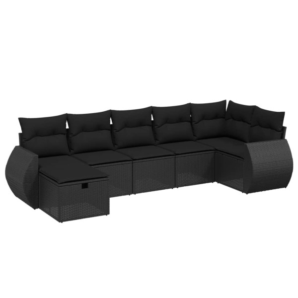 Set de comedor de jardín 7 pzas y cojines ratán sintético negro M 2