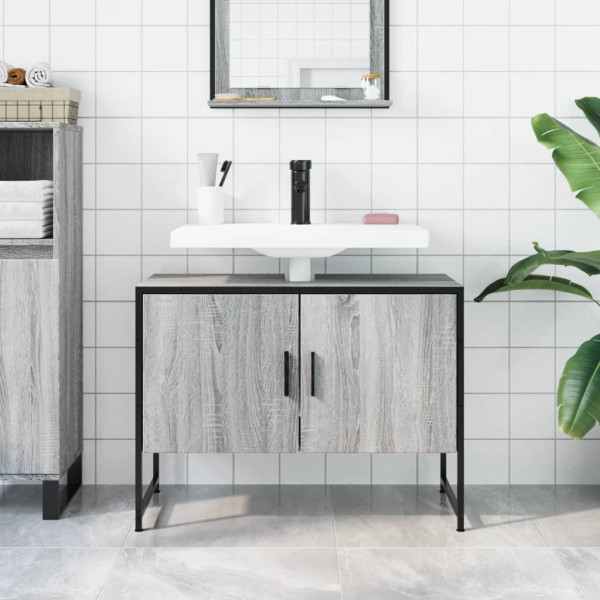 Armario lavabo baño madera ingeniería gris Sonoma 80x33x60 cm M 3