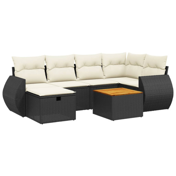 7 pcs conjunto de sofás p/ jardim c/ almofadões vime PE preto M 2