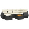 7 pcs conjunto de sofás p/ jardim c/ almofadões vime PE preto 2