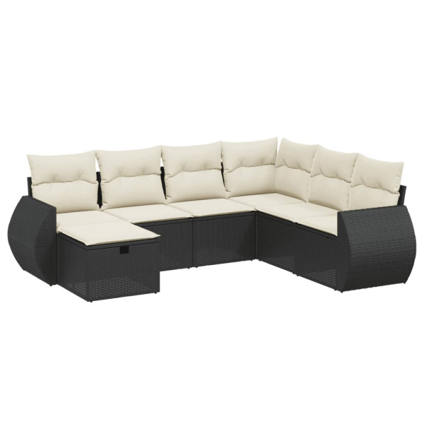 Set de comedor de jardín 7 pzas y cojines ratán sintético negro M 2
