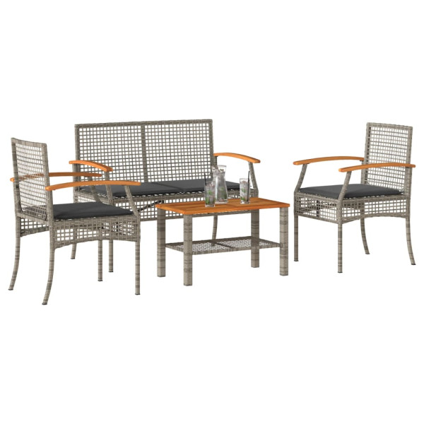 Set de muebles de jardín 4 pzas y cojines ratán sintético gris D