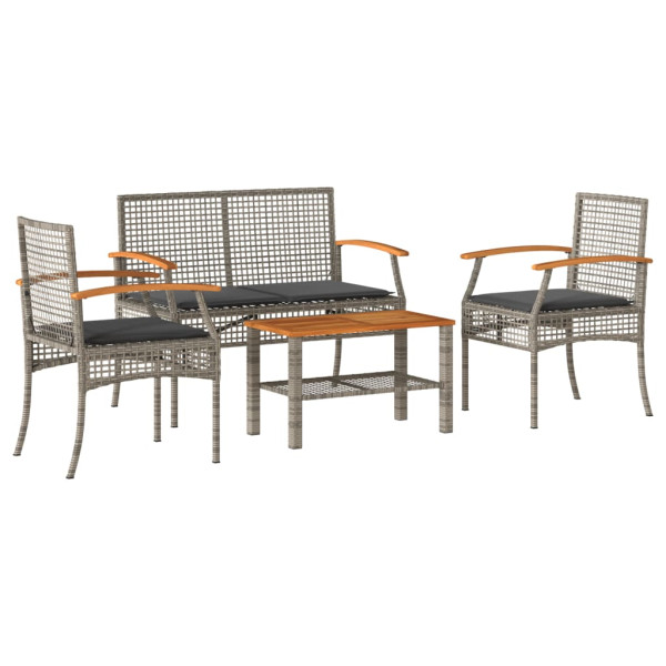 Set de muebles de jardín 4 pzas y cojines ratán sintético gris M 2
