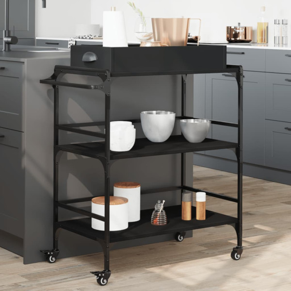 Carrito de cocina de madera de ingeniería negro 81.5x41x92.5 cm D
