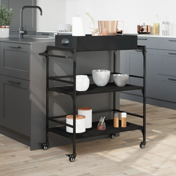 Carrito de cocina de madera de ingeniería negro 81.5x41x92.5 cm M 3