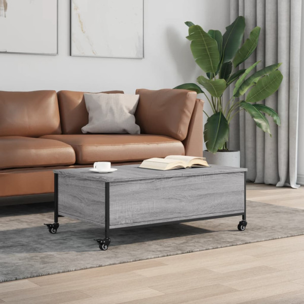 Mesa de centro con ruedas madera ingeniería gris 91x55x34 cm M 3