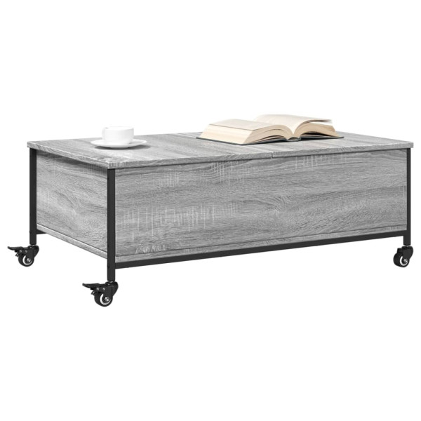 Mesa de centro con ruedas madera ingeniería gris 91x55x34 cm M 4