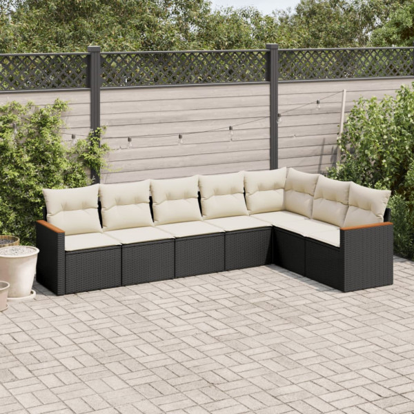 Set de comedor de jardín 7 pzas y cojines ratán sintético negro D