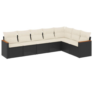Set de comedor de jardín 7 pzas y cojines ratán sintético negro H