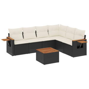 Set de comedor de jardín 7 pzas y cojines ratán sintético negro H