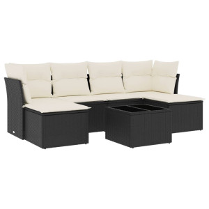 Set de comedor de jardín 7 pzas y cojines ratán sintético negro H