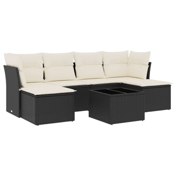 7 pcs conjunto de sofás p/ jardim c/ almofadões vime PE preto M 2