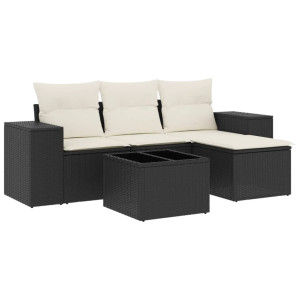 Set de muebles de jardín 5 pzas y cojines ratán sintético negro H