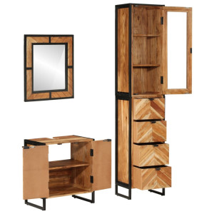 Conjunto de muebles baño 3 pzas madera maciza acacia y hierro H