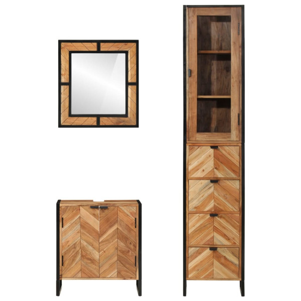 Conjunto de muebles baño 3 pzas madera maciza acacia y hierro M 3