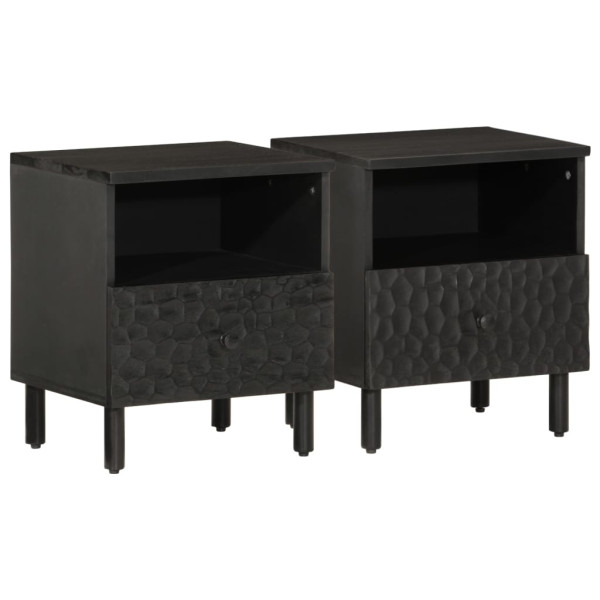Mesitas de noche 2 uds madera maciza de mango negro 40x33x46 cm D