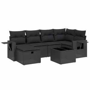 Set de comedor de jardín 7 pzas y cojines ratán sintético negro H