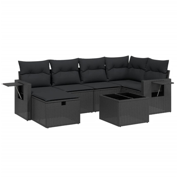 7 pcs conjunto de sofás p/ jardim c/ almofadões vime PE preto M 2