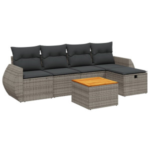 Set de muebles de jardín 6 pzas y cojines ratán sintético gris H