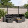 Set de comedor de jardín 7 pzas y cojines ratán sintético negro 1