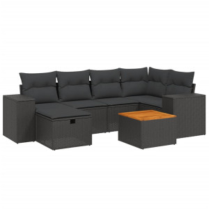 Set de comedor de jardín 7 pzas y cojines ratán sintético negro H