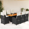 Set de comedor de jardín 9 pzas y cojines ratán sintético negro 1