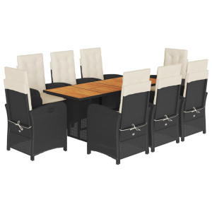 Set de comedor de jardín 9 pzas y cojines ratán sintético negro H