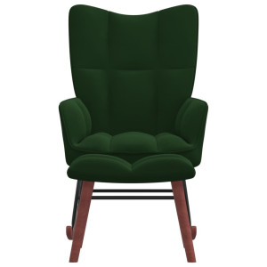 Silla mecedora con reposapiés terciopelo verde oscuro H